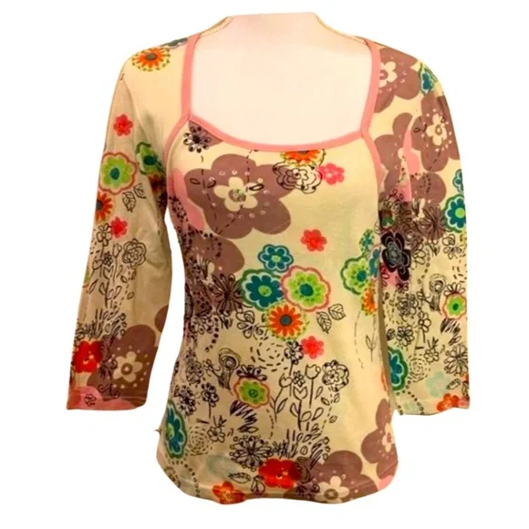 NWT Zashi multicolored sequin beaded knit top. 100% cotton. Medium - Picture 1 of 7